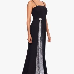 Betsy and Adam "ALEXANDRIA" Long Heavy Crepe and Sequin Long Dress. Sz: 2